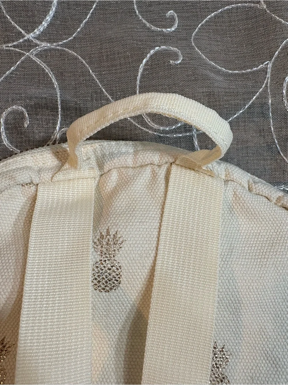 JanSport Half Pint FX Mini Backpack. Cream and Gold Foil Pineapple Print (Rare)